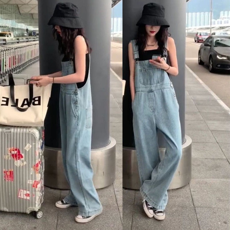 Plus Size High Waist Wide Leg Jeans Suspender Pants For Women