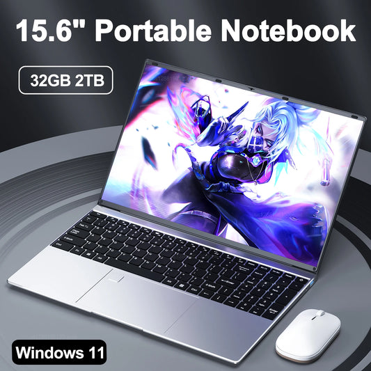 15.6" Portable Laptop 32GB Ram DDR4 2TB SSD Windows 11 Notebook Pc Gamer Intel N5095 Office Computer with Backlit Fingerprint