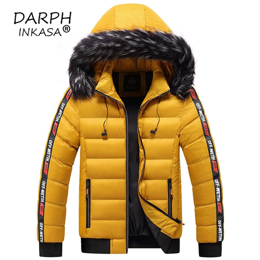 Hooded Parkas Jacket Coat Men Fur Collar Thick Fleece Parkas Outerwear Wool Windproof Down Jacket Coats