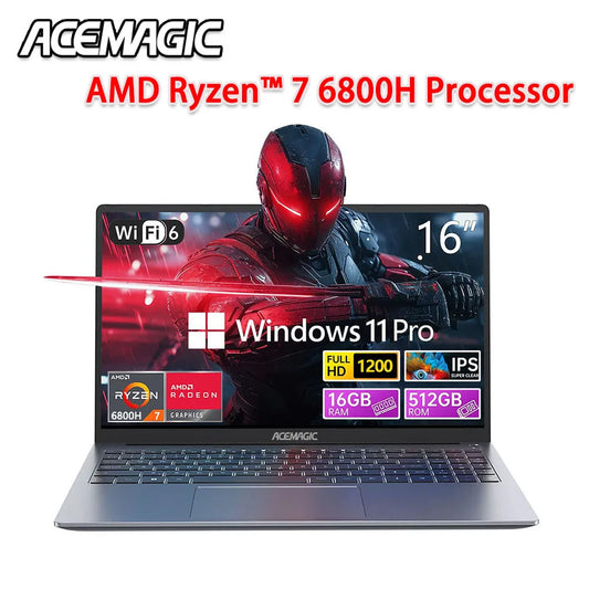 ACEMAGIC RX16 AMD Ryzen 7 6800H 16.1" Ultra Slim 4400MAH Laptop 16GB LPDDR5 Ram 512GB Rom Windows 11Pro BT5.2 Wifi 6 Notebook